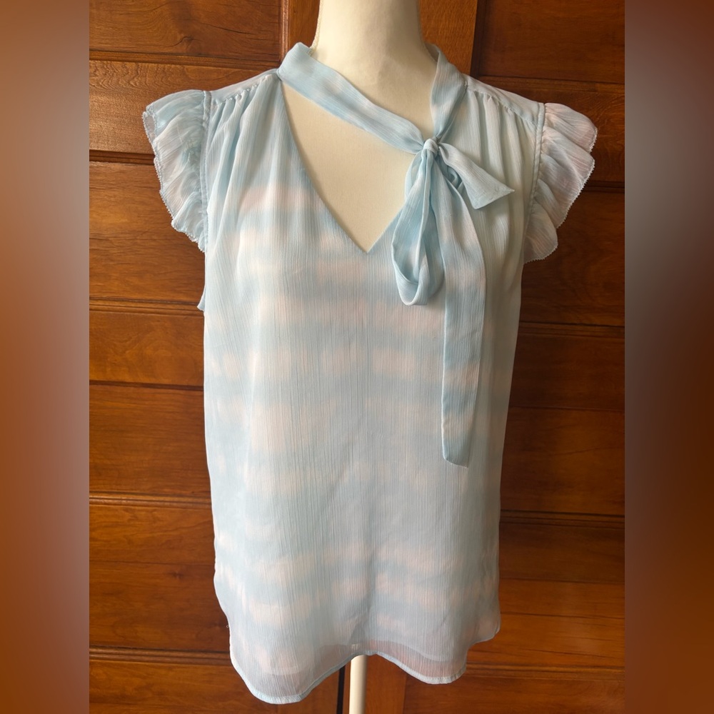 Calvin Klein Sky Blue Tie Neck Blouse